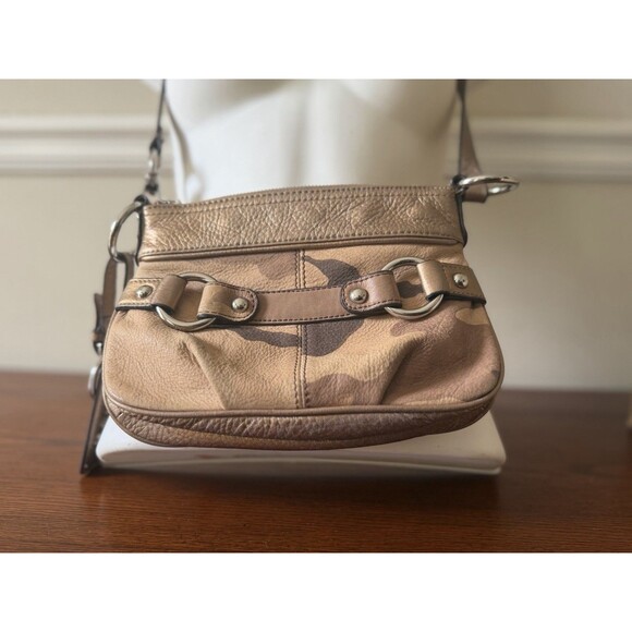 b. makowsky Handbags - B Makowsky Gold Tan Bronze Camouflage Soft Leather Crossbody Leopard Lining Bag